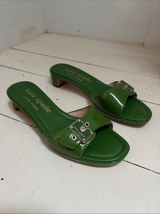kate spade Shoes - kate spade Green Patent Leather Slide Mules with Gold Buckle